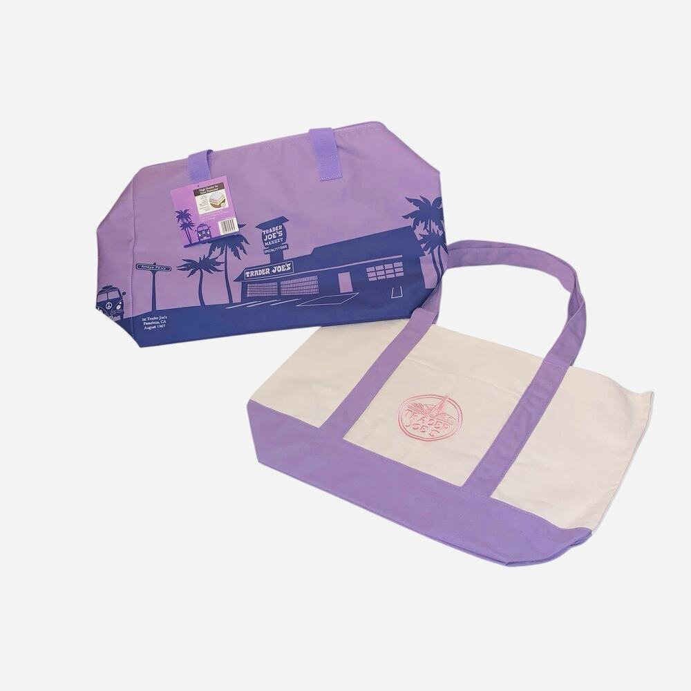 TRADER JOE’S New 2026 Insulated Bag Purple Rain And Large Canvas Lavender Tote